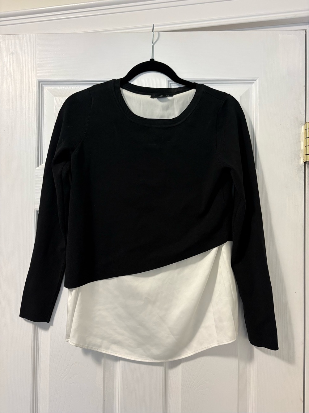 Club Monaco, small black, and white sweater layered